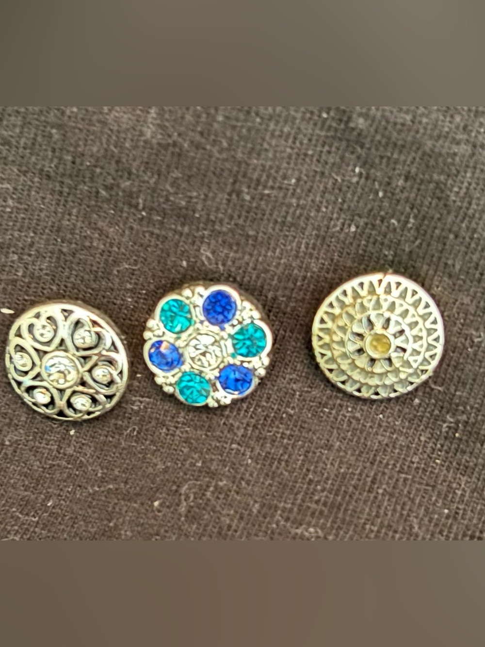 Silver-Tone Blue & Teal Crystal Button Charm (Set of 3) original dots